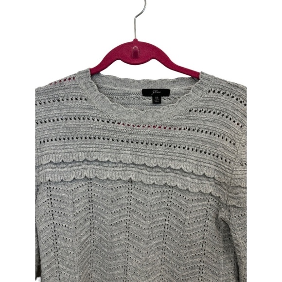 J. Crew Gray Scalloped Pointelle Crewneck 3/4 Sleeve Sweater Size XS - Picture 4 of 5